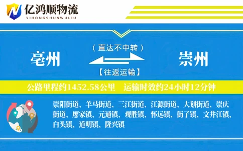 亳州到崇州物流公司