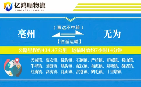 亳州到无为物流公司