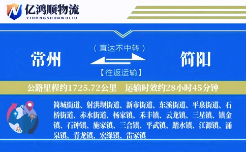 常州到简阳物流公司