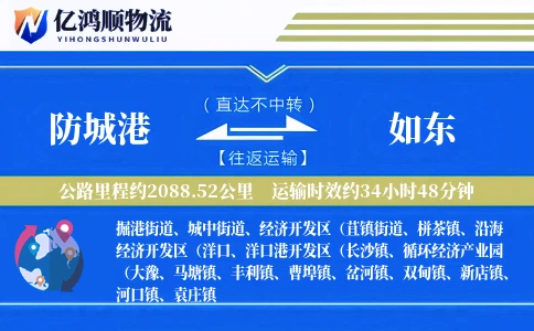 防城港到如东物流公司