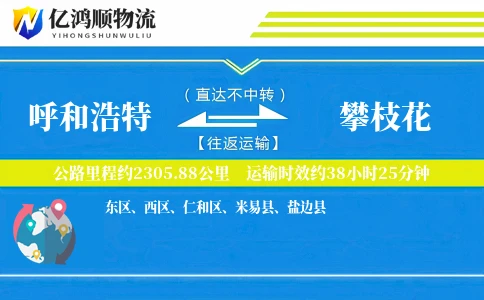 呼和浩特到攀枝花物流公司