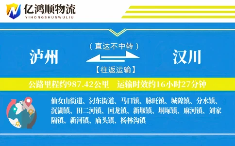 泸州到汉川物流公司