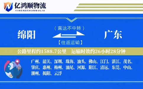 绵阳到广东物流公司