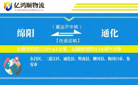绵阳到通化物流公司