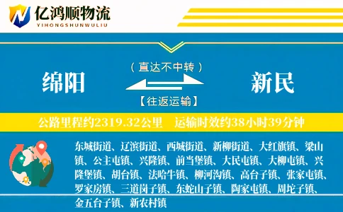 绵阳到新民物流公司