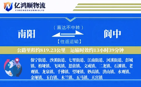 南阳到阆中物流公司