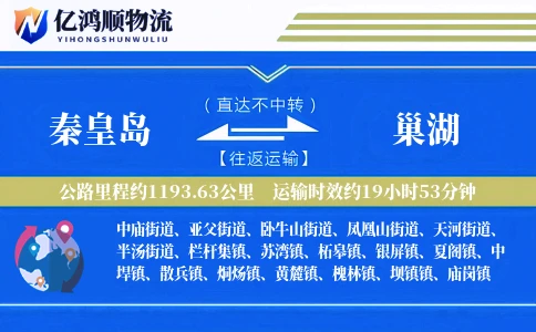 秦皇岛到巢湖物流公司