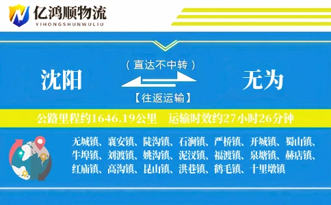 沈阳到无为物流公司