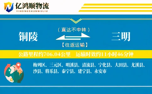 铜陵到三明物流公司