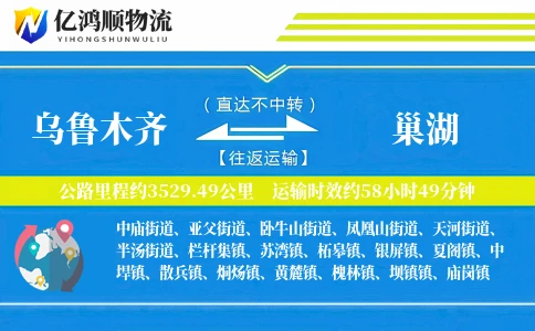 乌鲁木齐到巢湖物流公司