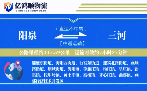 阳泉到三河物流公司
